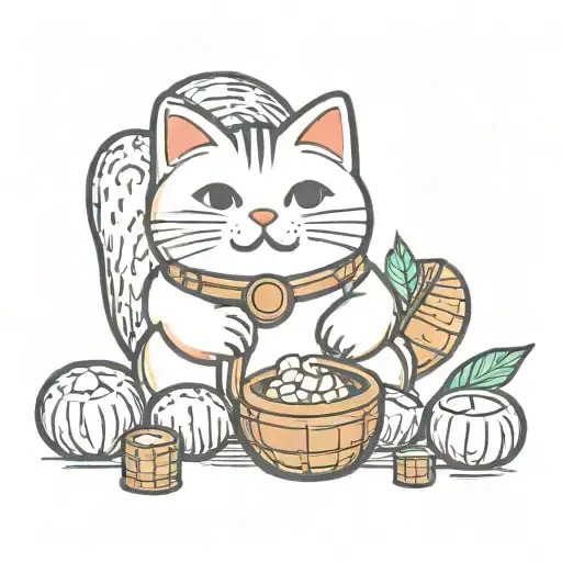 lucky cat coconut tattoo design idea