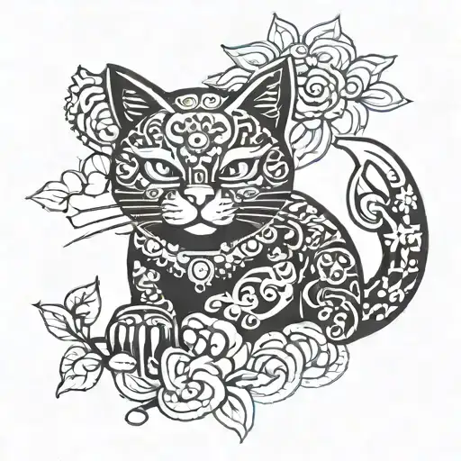 lucky cat silhouette tattoo design idea