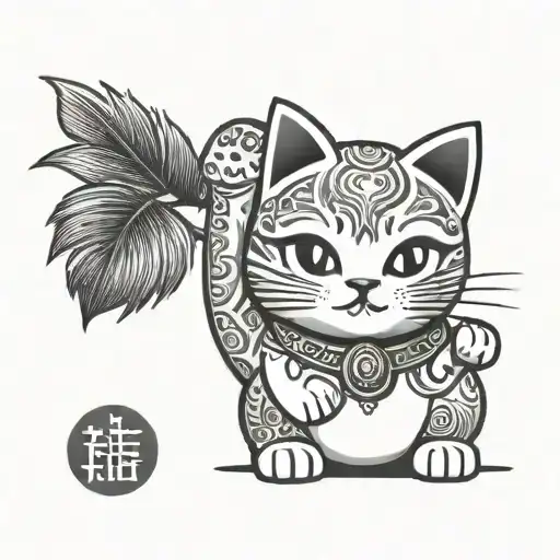 lucky cat coconut tattoo design idea