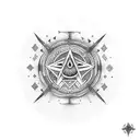 vegvisir surrounded by bindrunes and valknut tattoo design idea