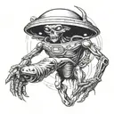 realistic alien in ufo abducting human tattoo design idea