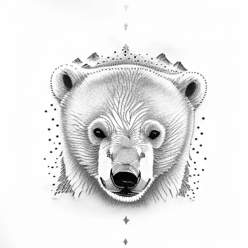 Young polar bear cub looking at reflection in water at adult bear tattoo design idea