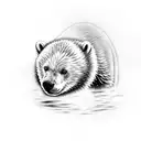 Young polar bear cub looking at reflection in water at adult bear tattoo design idea