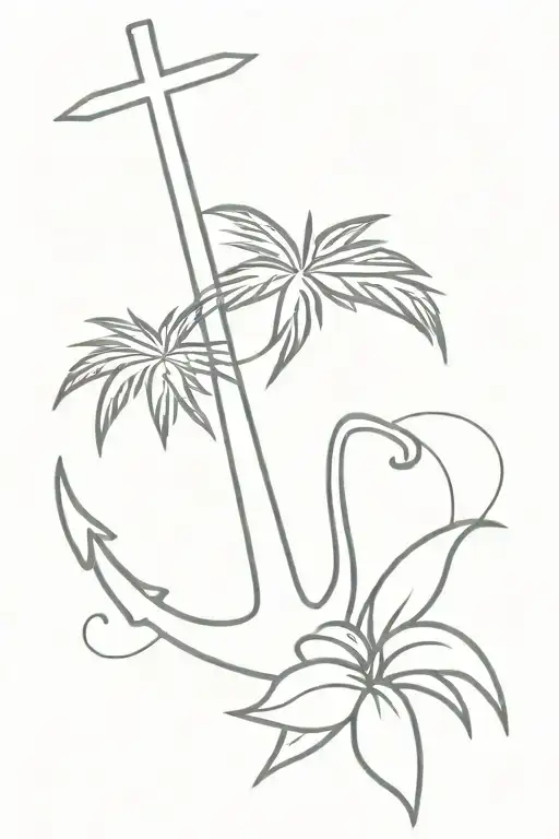 cross rose anchor palm tree smoke  tattoo design idea