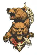 bear and skull tattoo design idea