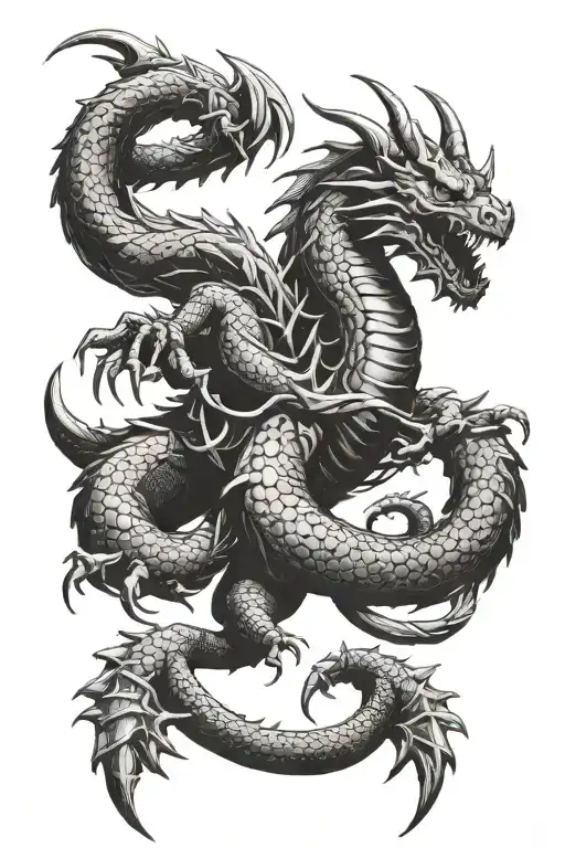 dragon fighting giant scorpion tattoo design idea