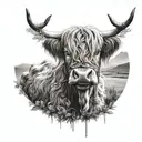 highland cow wearing boots on it's feet  tattoo design idea