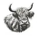 highland cow wearing boots on it's feet  tattoo design idea