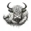 highland cow wearing boots on it's feet  tattoo design idea