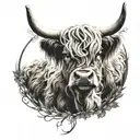 highland cow wearing boots on it's feet  tattoo design idea