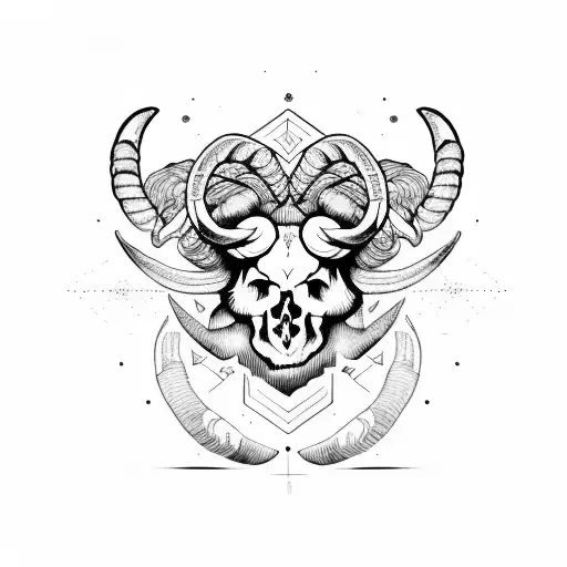 aries skull tattoo design idea