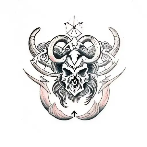 aries skull tattoo design idea