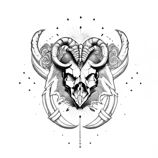 aries skull tattoo design idea