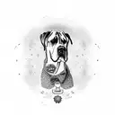 great Dane paw Pring with the name Brady fading inside the print tattoo design idea