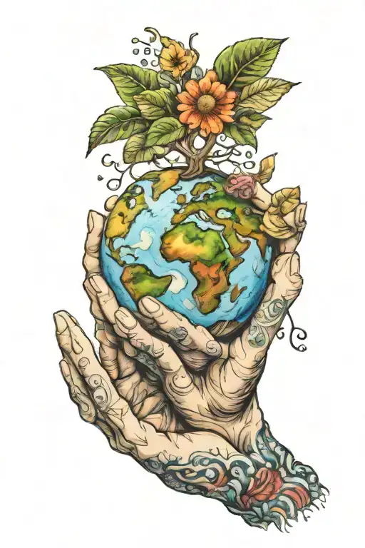 Mother Earth holding hands out top tattoo design idea