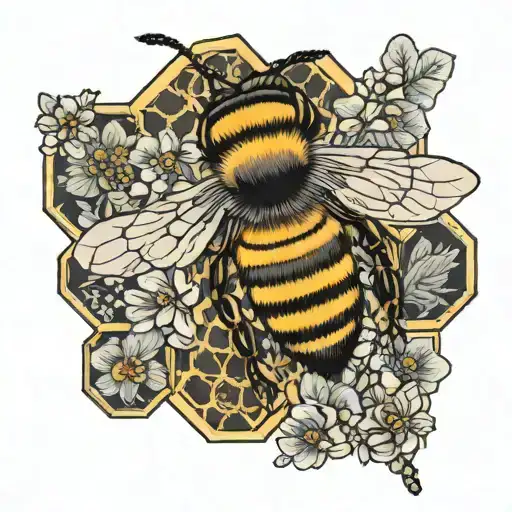 October, may, juky birth flower honeycomb bee tattoo design idea