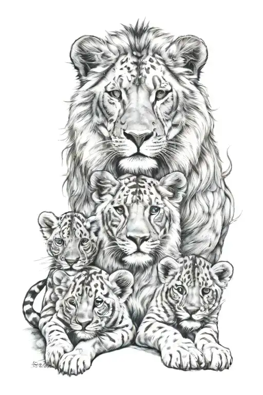 first name Bonny, Lyam and Talonn with three lion cubs tattoo design idea