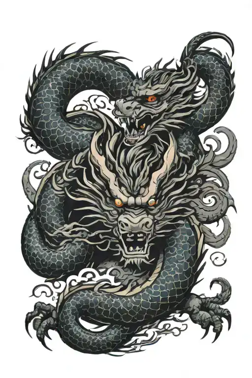 jin jang and Chinese dragon tattoo design idea
