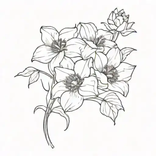 bouquet of poppy, narcissus, gladiolus, and waterlily tattoo design idea