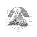 A detailed blackwork tattoo of a mountain biker riding through a forest trail with a craft brewery logo incorporated tattoo design idea