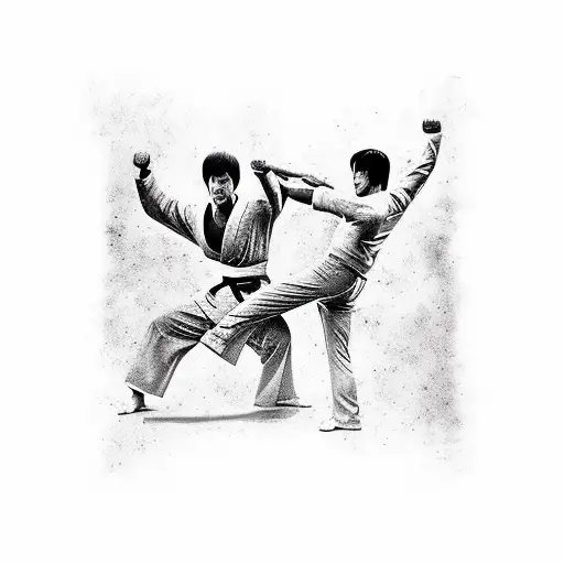 martial arts movie collage including bruce lee, chuck norris, van dam, jackie chan, jason statham michael jai white tattoo design idea