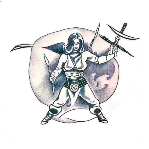 Rogue assassin with two daggers across body tattoo design idea