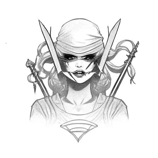 Sexy female rogue with a hood and two swords sexy pose ValeeraSanguinar tattoo design idea