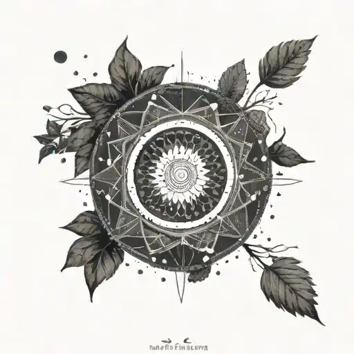 A minimalist design of a karma wheel, symbolizing the cycle of cause and effect in life tattoo design idea