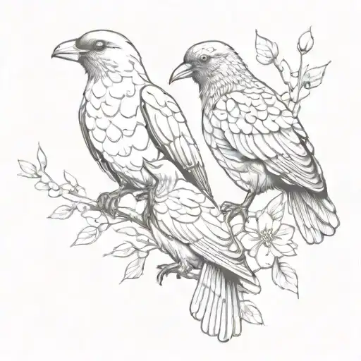 hooded crow and laughing dove tattoo design idea