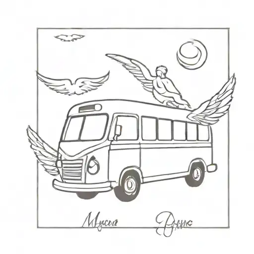 Bus with wings and happiness tattoo design idea