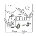 Bus with wings and happiness tattoo design idea
