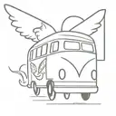 Bus with wings and happiness tattoo design idea