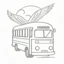 Bus with wings and happiness tattoo design idea