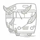 Bus with wings and happiness tattoo design idea