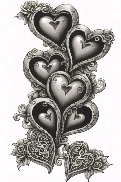 six hearts inside of a heart shaped locket tattoo design idea
