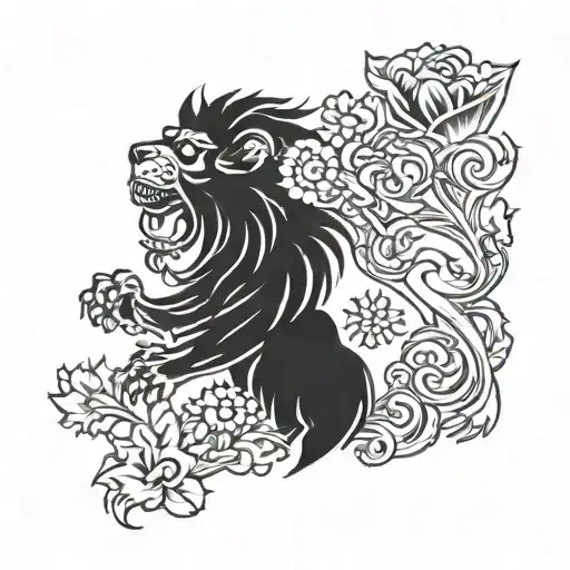 skull  scottish lion canadian flag tattoo design idea