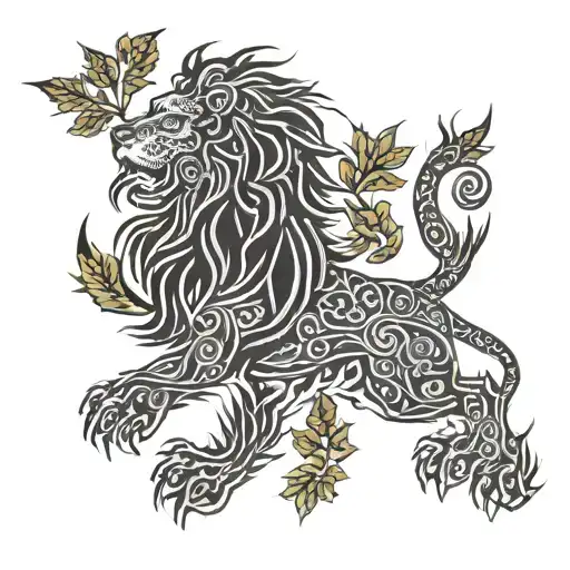 Scottish lion combined with a maple leaf to represent Canadian heritage tattoo design idea
