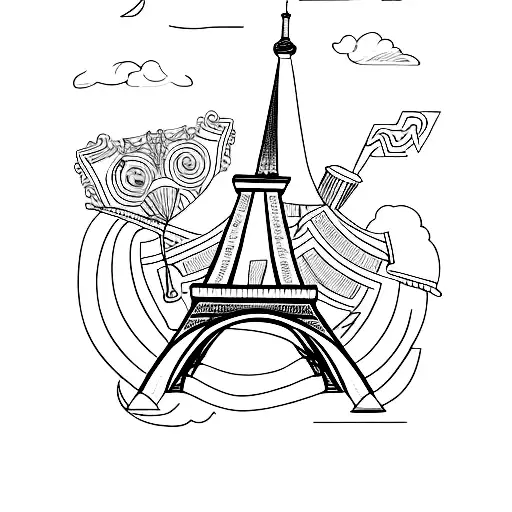 eiffel tower using  alphabets P U S K A R tattoo design idea