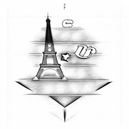 eiffel tower with alphabets puskar tattoo design idea