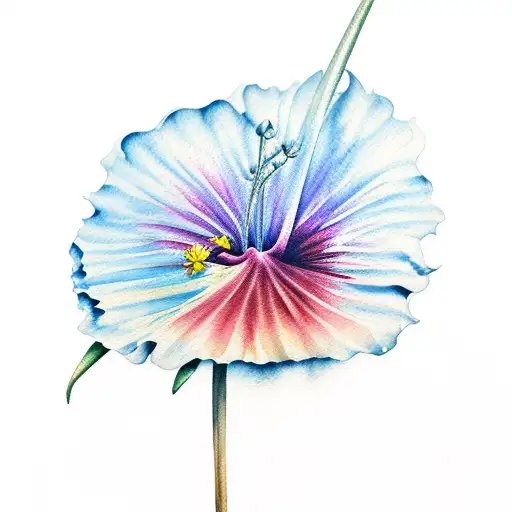 watercolors, red hibiscus, open pink tulip, dandelion, rainbow sunflower, goldenrod tattoo design idea