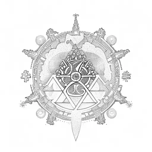Vegvisir surrounded by celestial elements tattoo design idea