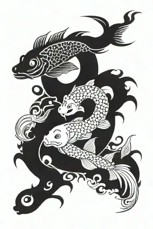 koi fish swiming yin and yang with dragon tattoo design idea