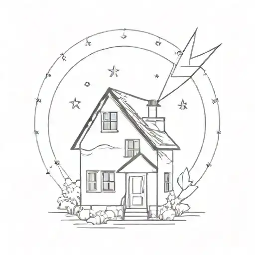 house with a guiding star above it tattoo design idea