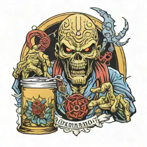 eddie iron maiden like a pharmacist tattoo design idea