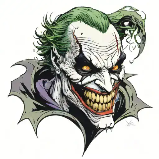 I want a comic style tattoo of the DC Joker's face merging with Marvel's Venom tattoo design idea