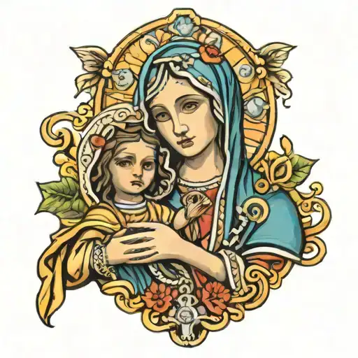 el cobre de caridad, st. Jude and virgin mary holding rosary tattoo design idea