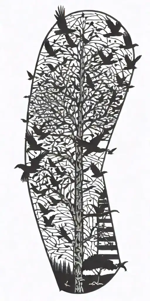 flock of birds flying out of DNA tree  tattoo design idea