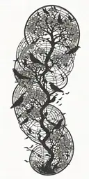 flock of birds flying out of DNA tree  tattoo design idea