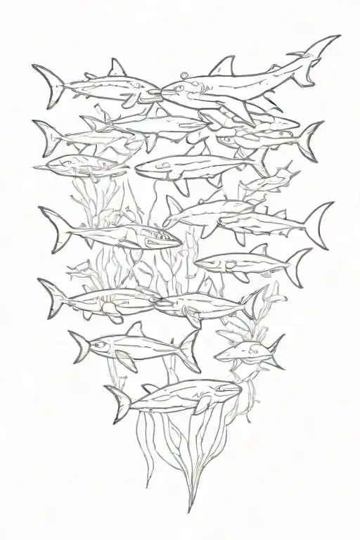 undersea featuring sharks and whales in a coral reef tattoo design idea
