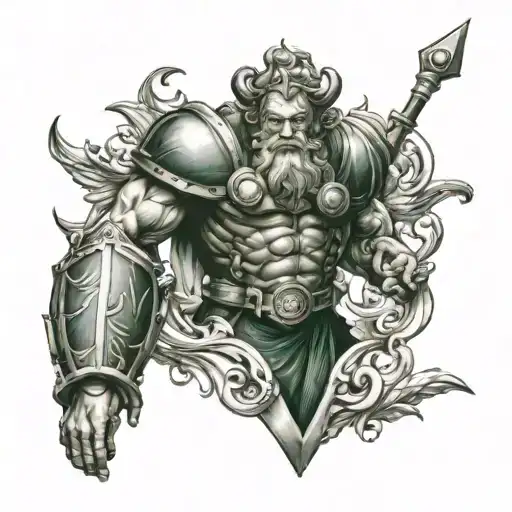 Neptune tattoo with athletic shield tattoo design idea